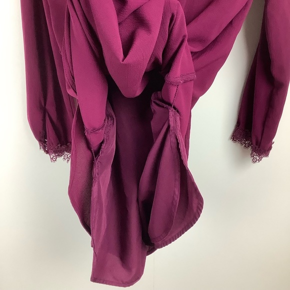 A New Day Women's Merlot Chiffon Lace Long Sleeve Shift Dress Size XS - Picture 4 of 7